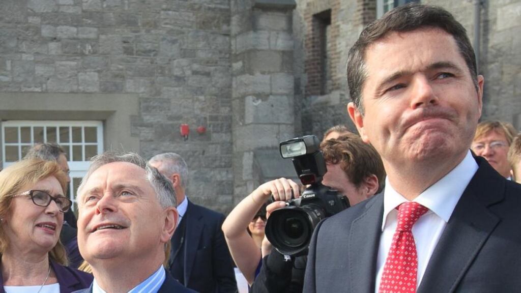 A file image of Minister for Transport, Tourism and Sport, Paschal Donohoe (right), with  Minister for Public Expenditure and Reform, Brendan Howlin. Photograph: Collins
