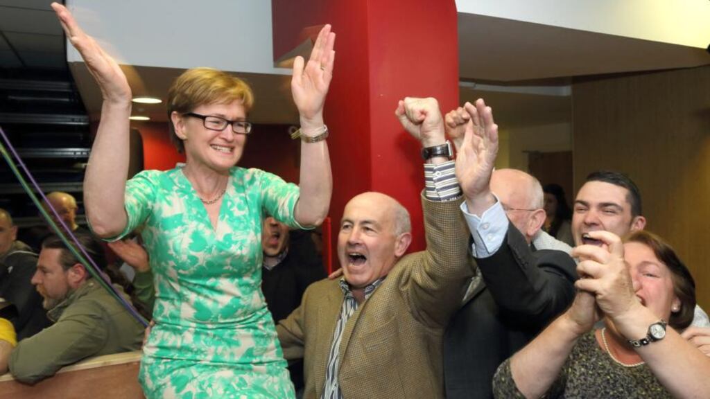 Maireád McGuinness is congratulated by supporters after she took the second seat in the European Parliament for Midlands North-West. Photograph: Michael Donnelly