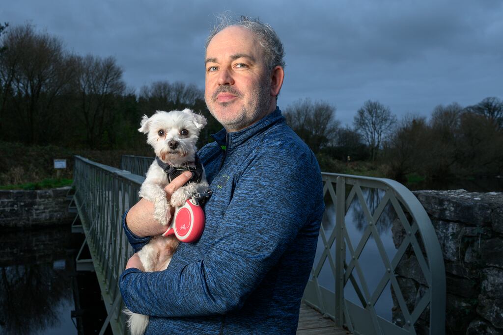 Andy Walsh from Ballinrobe, Co Mayo, with his dog Ruben. Photograph: Michael McLaughlin