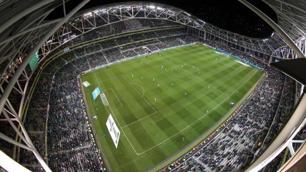 Aviva Stadium on a World Cup qualifier night: work towards the Euro 2020 finals will begin in the next few months. photograph: Photograph: Dan Sheridan/Inpho