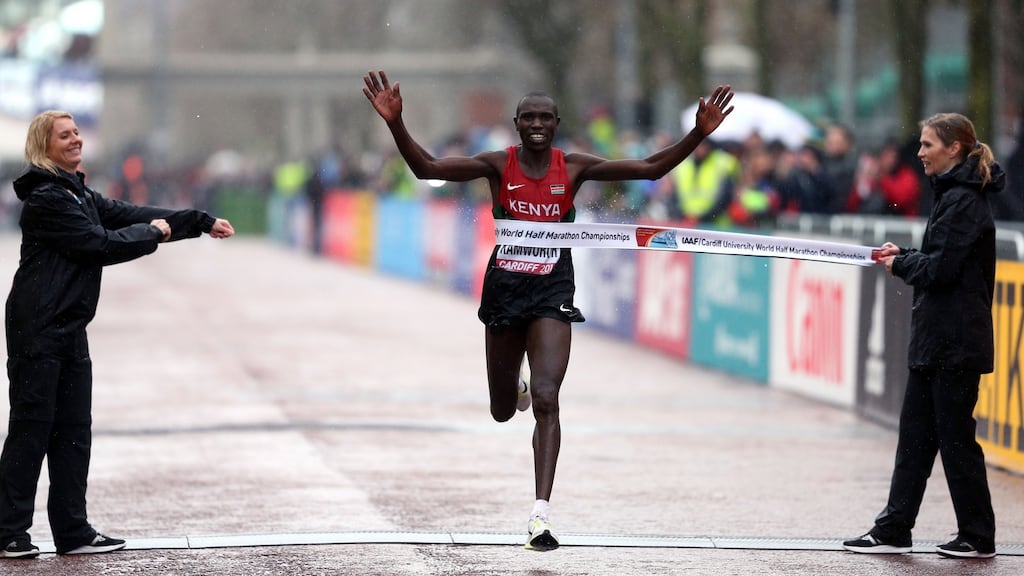 Kenya’s Geoffrey Kipsang Kamworor wins the men’s elite race at the IAAF World Half Marathon Championships in Cardiff. Photograph: David Davies/PA Wire