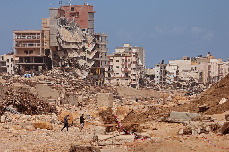 A week after a flash flood devastated Derna, sweeping thousands to their deaths, the international aid effort to help the grieving survivors slowly gathered pace. Photograph: Karim Sahib/AFP via Getty Images