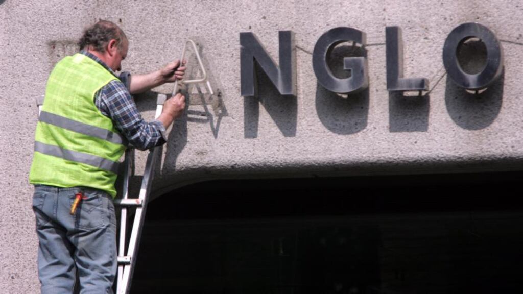 Minister for Public Expenditure Brendan Howlin said today ‘there is a compelling demand from the public to know what happened’ during the banking collapse. Photograph: Bryan O’Brien/The Irish Times 20/04/2011 NEWS / FINANCE Ken Glennon of Wayfinding removes the Anglo Irish Bank signage and lettering from the Anglo Irish bank Deadquarters Office in St Stephen’s green Dublin yesterday. Photograph: Bryan O’Brien / THE IRISH TIMES