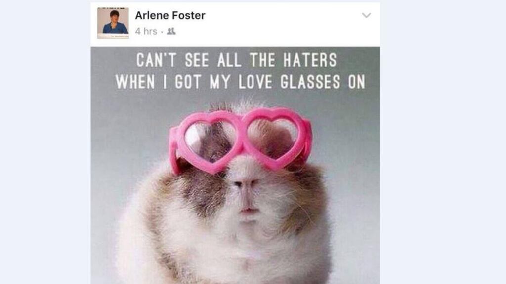 A tweet by DUP First Minister Arlene Foster amid fresh criticism of her role in the ‘cash for ash’ controversy.