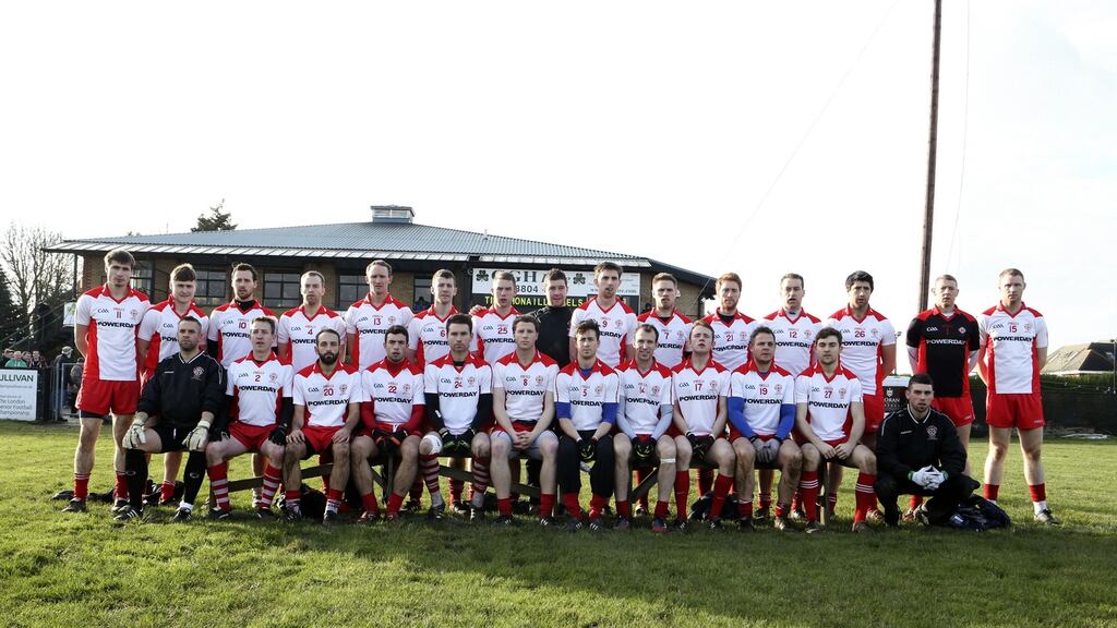 The Tir Chonaill Gaels squad ahead of the 2014 All-Ireland quarter-final against Corofin. Photograph: Inpho