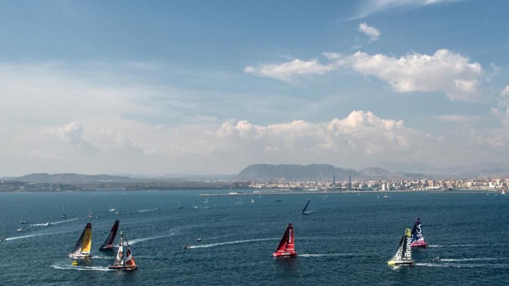 Aerial view of the fleet during the in-port race in Alicante. Photograph: David Ramos/Getty Images)