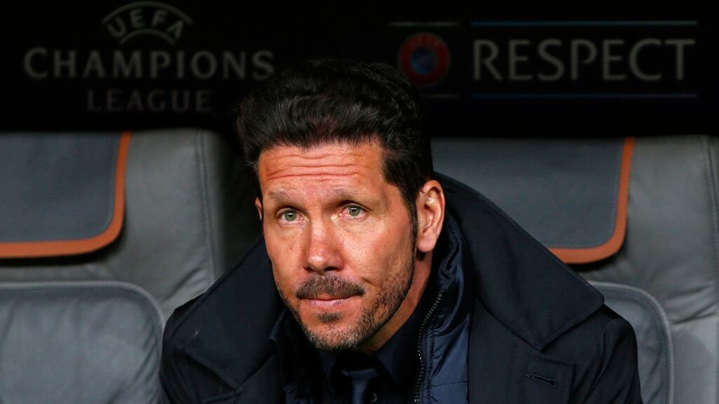Atletico Madrid coach Diego Simeone watches his team progress to the Champions League final. Photograph: Michaela Rehle/Reuters