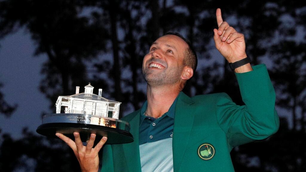 Spain’s Sergio Garcia after winning the 2017 Masters. In some cases the winner might surrender that winning cheque and happily walk away with just the blazer. Photograph: Reuters/Mike Segar