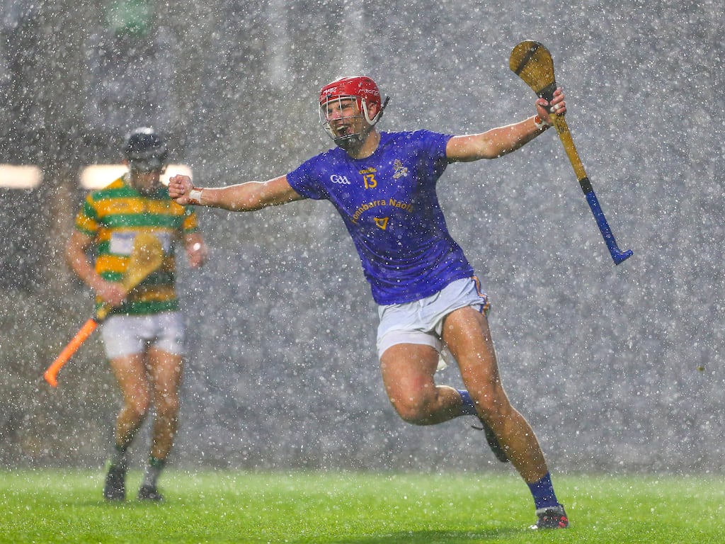 Brian Hayes of St Finbarr's celebrates scoring a goal against Blackrock in the Cork senior hurling championship final in Pairc Ui Chaoimh. Photograph: Ken Sutton/Inpho