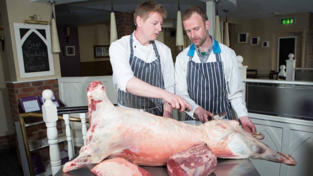 Chef Kevin O’Regan and craft butcher Eoin O’Mahony of O’Mahony Butchers, who will be running a butchery class for home cooks at Chapel Steps restaurant, Bandon. Photograph: Darragh Kane
