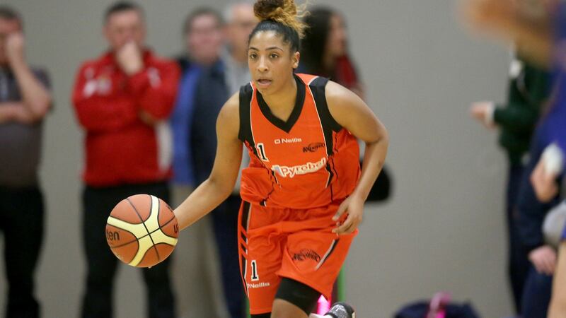 Raeshel Contreras in action for Pyrobel Killester in the Hula Hoops Women’s National Cup semi-final against WIT Wildcats at the Mardyke Arena in Cork. Photograph: Morgan Treacy/Inpho
