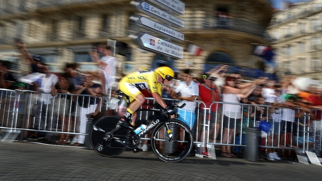 Yellow jersey holder Chris Froome of Team Sky in action during stage 20 of the Tour de France 2017 in Marseille, France. Photograph: Bryn Lennon/Getty Images