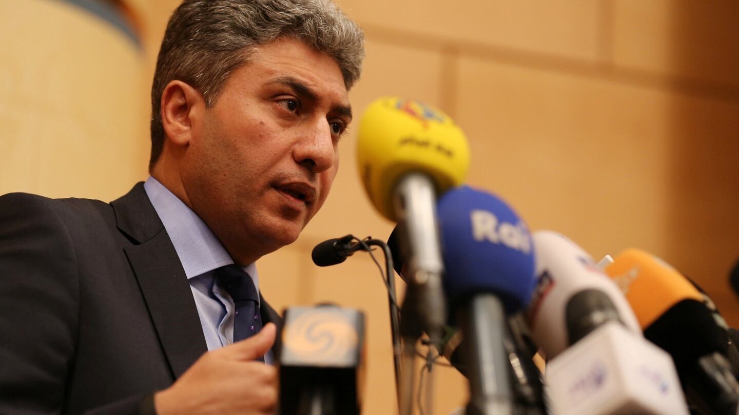 Egypt’s civil aviation minister Sherif Fathy at a news conference after an EgyptAir plane vanished from radar en route from Paris to Cairo. Photograph: Mohamed Abd El Ghany/Reuters