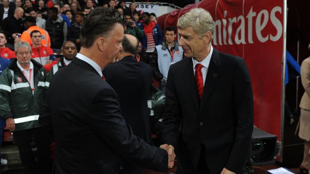 Both Manchester United manager Louis van Gaal and Arsenal manager Arsene Wenger failed to sign an established out-and-out centre forward during the last tranasfer window. Photo: David Price/Getty Images