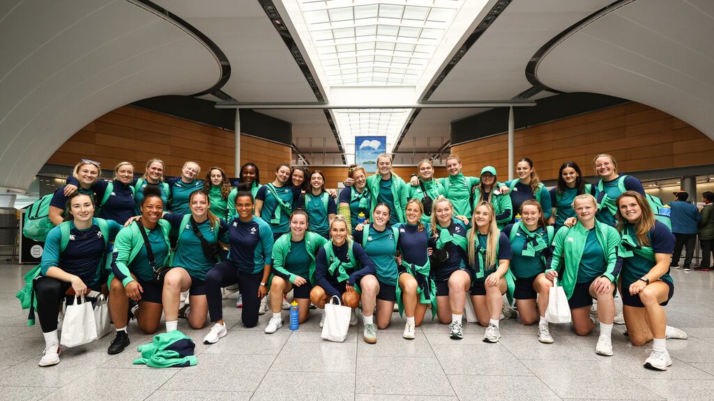 The Ireland women's rugby team depart from Dublin airport for Dubai last Friday. Photograph: Ben Brady