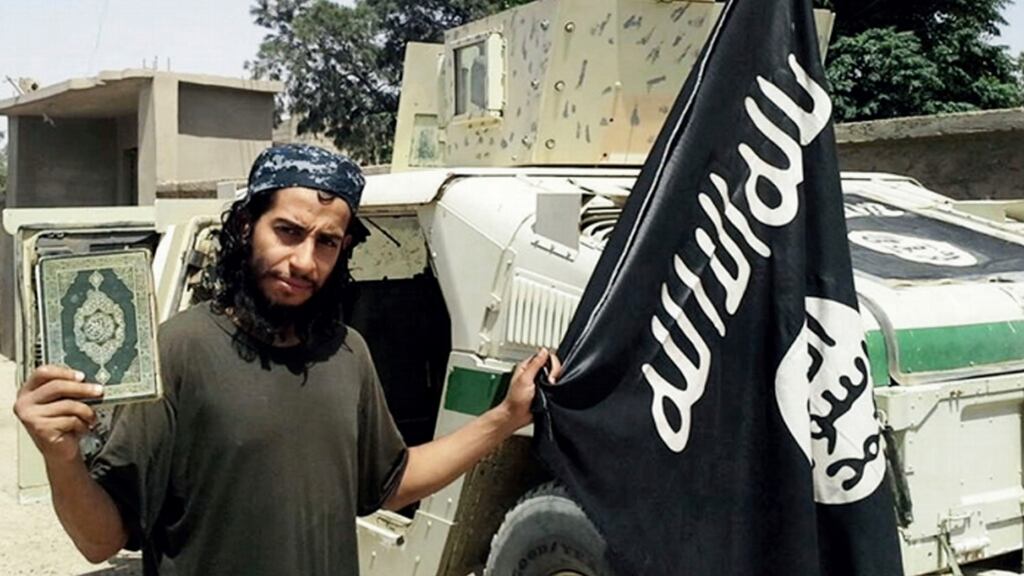 An undated image of Belgian citizen Abdelhamid Abaaoud from Islamic State’s English-language magazine ‘Dabiq’.  (Militant photo via AP)