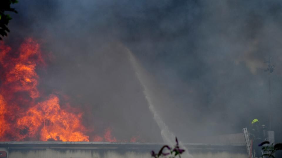 A close-up of the blaze at the Everest Centre in Castle Street, Bray, Co Wicklow. Photograph: Aidan Crawley/The Irish Times