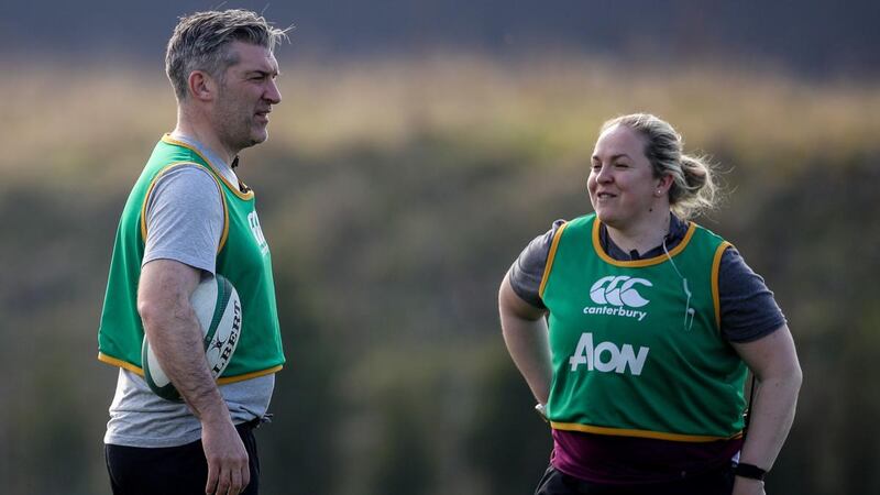 Ireland head coach Greg McWilliams and assistant coach Niamh Briggs. Photograph: Evan Treacy/Inpho
