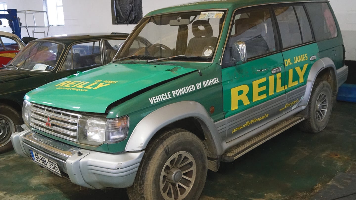 A 1991 Mitsubishi Pajero - with a top estimate of only €300 - which is branded with “Dr James Reilly” and the “Fine Gael” website that was used during election campaigns. One of a large collection of cars being sold by deputy Fine Gael leader Dr James Reilly.