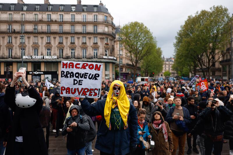 The May Day protests in France this year coincided with weeks of public outrage over pension reform. Photograph: Ameer Alhalbi/Getty