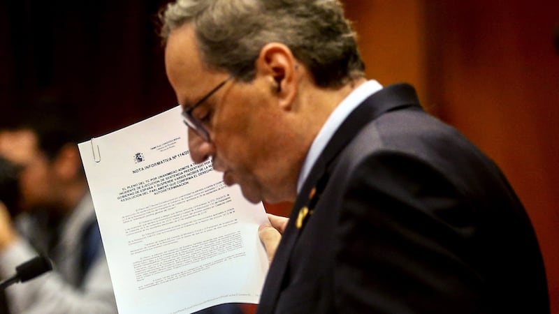 Catalan regional president Quim Torra: said his aim for the region to be independent from Spain by the end of 2021 if Catalan parties agree to it. Photograph: Quique Garcia/EPA
