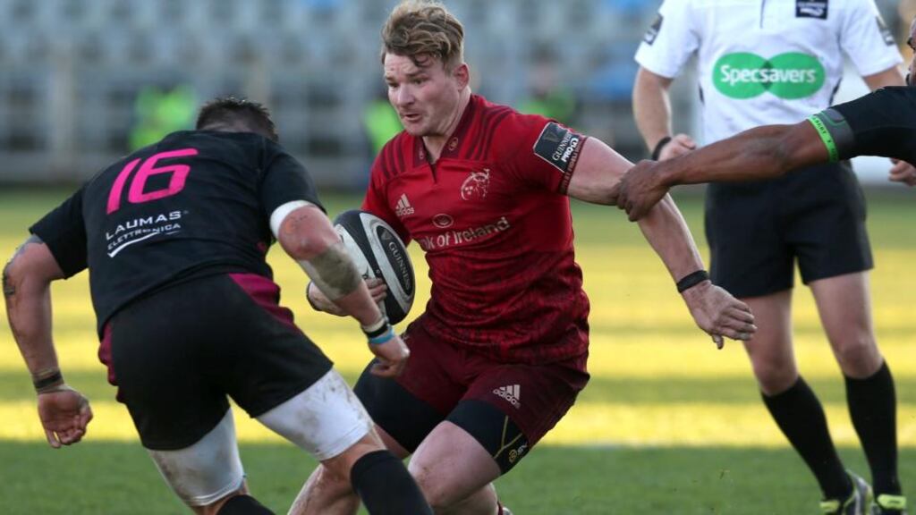 Chris Cloete makes his Champions Cup debut for Munster at openside flanke for the visit of Leicester to Thomond Park. Photograph:  Giuseppe Fama/Inpho