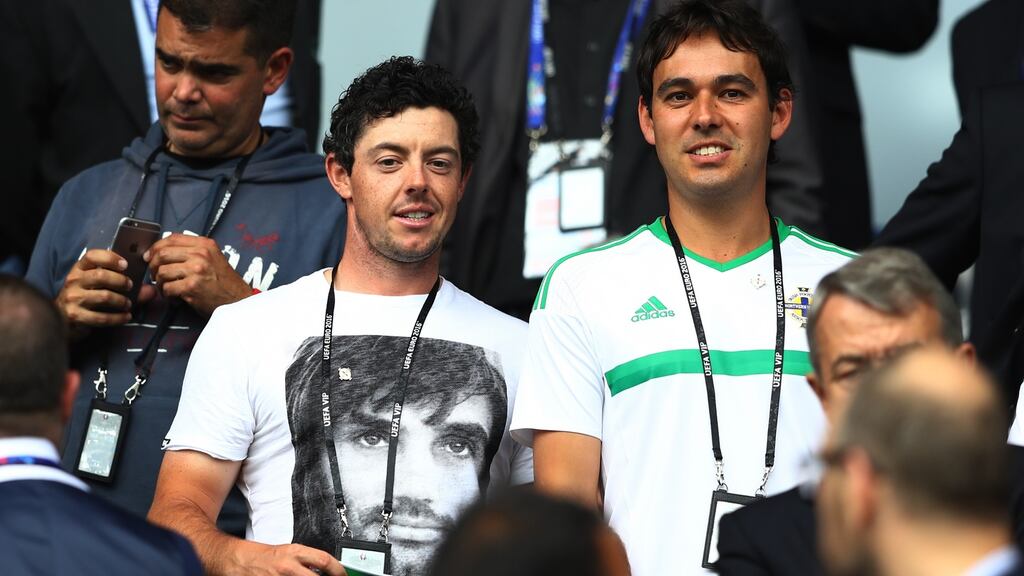 Rory McIlroy watches Northern Ireland in action at Euro 2016 in Paris - the night before announcing he will not compete in the Olympics. Photograph: Getty Images