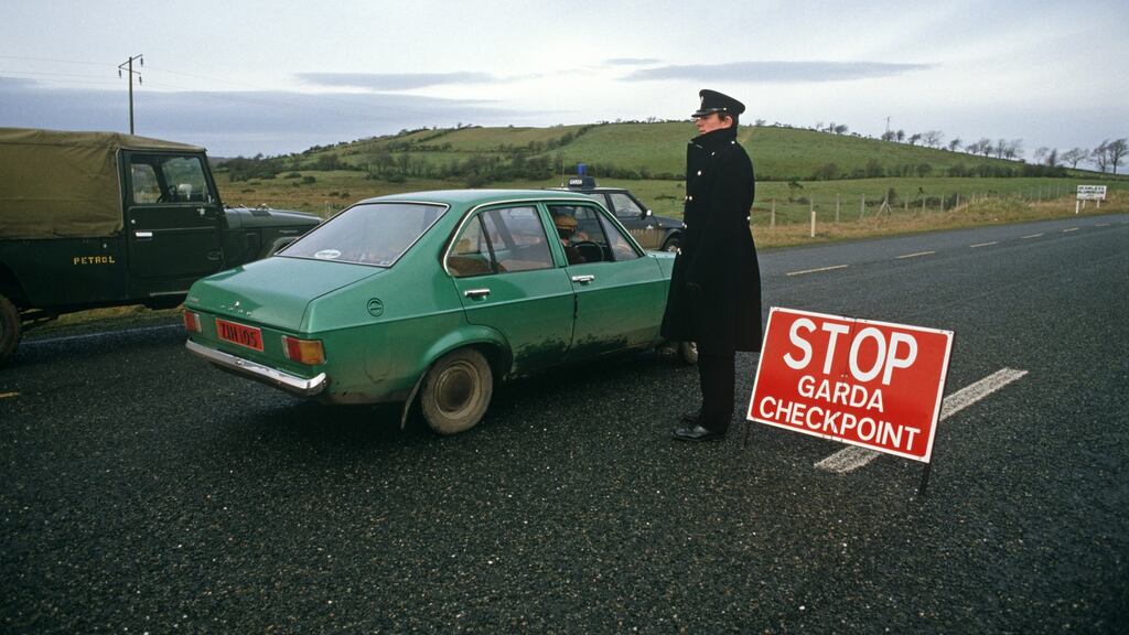 A Garda checkpoint in Co Donegal at the Border with Northern Ireland in November 1985. Photograph: Alain Le Garsmeur/Getty Images