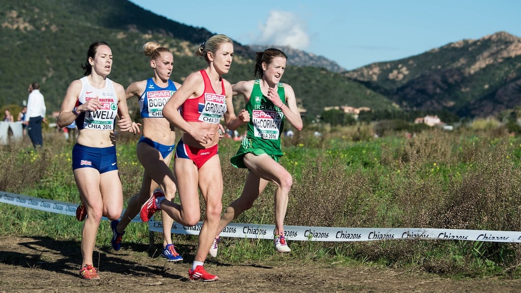 Ireland’s Fionnuala McCormack competes during Sunday’s European Cross Country Championships in Chia, Italy. Photograph: Sasa Pahic Szabo/Inpho.