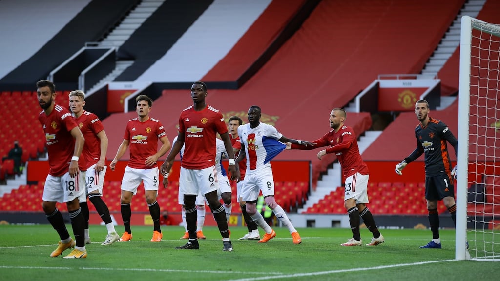 Action from Manchester United’s defeat to Crystal Palace at Old Trafford. Photograph: EPA