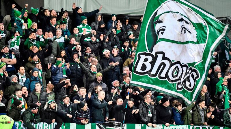 Celtic’s travelling support saw their side win 1-0 in Trondheim. Photograph: Ole Martin Wold/AFP/Getty