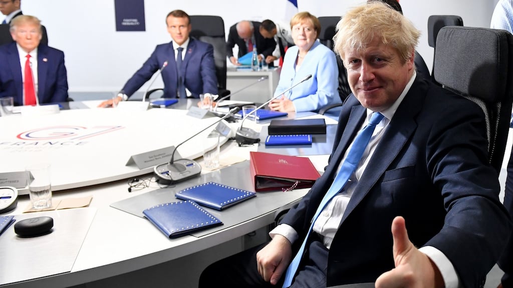 US President Donald Trump, French President Emmanuel Macron, German Chancellor Angela Merkel and British Prime Minister Boris Johnson attend an extended working session on Climate, Biodiversity and Oceans during the G7 Summit in Biarritz, France on Monday. Photograph: Jeff J Mitchell/Getty Images