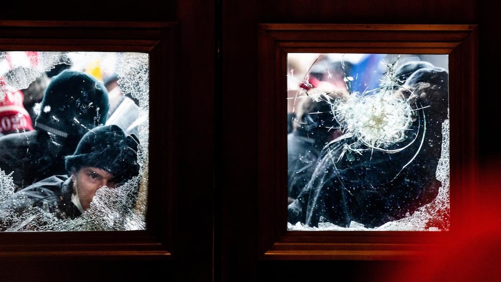 January 6th, 2021: rioters breaking into the United States Capitol, in Washington, DC. Photograph: Erin Schaff/New York Times