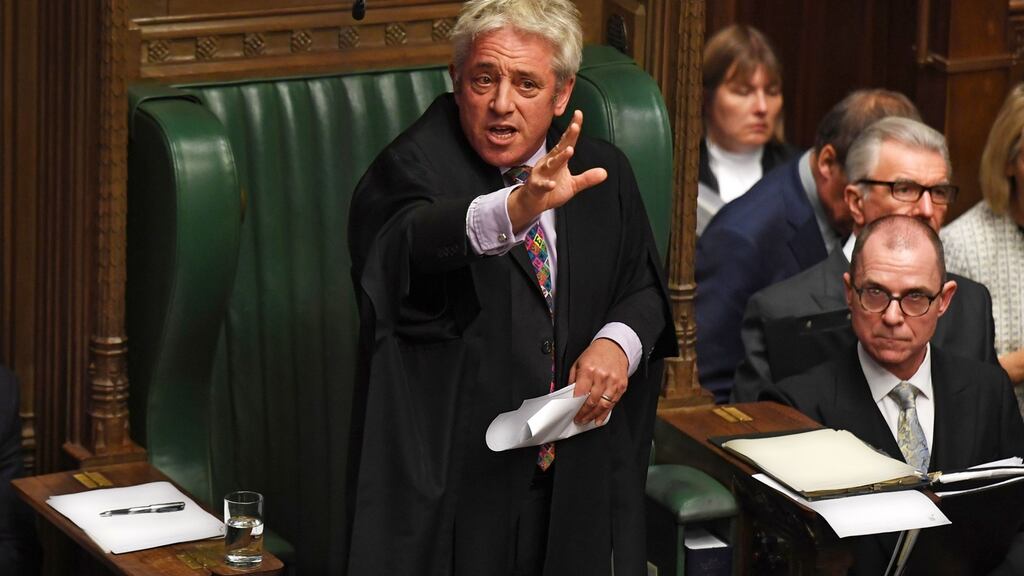 Speaker John Bercow speaking in the House of Commons on Monday. He prevented the government from putting the new Brexit deal to a “meaningful vote”. Photograph: Jessica Taylor/UK parliament/AFP via Getty Images