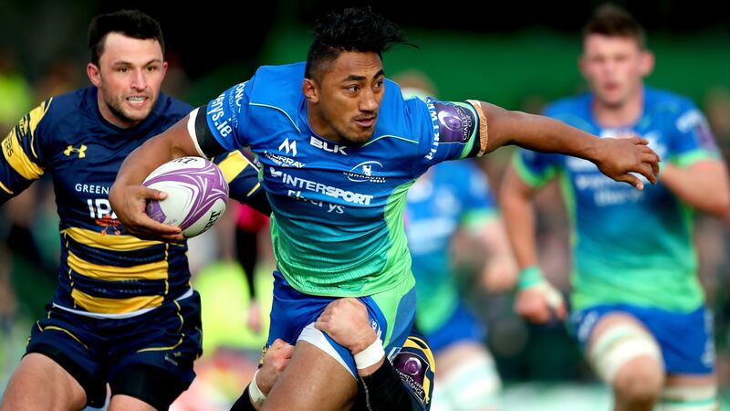 Bundee Aki has been included in his first Ireland squad for the Autumn internationals ahead of his qualifying for eligibility through the three-year residency rule. Photo: James Crombie/Inpho