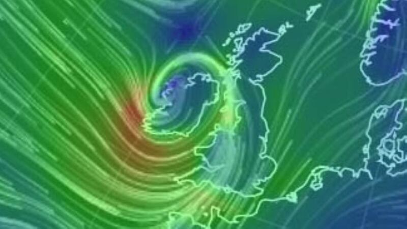 A wind map showing the direction and force of winds over Ireland. Photograph: earthnullschool.net