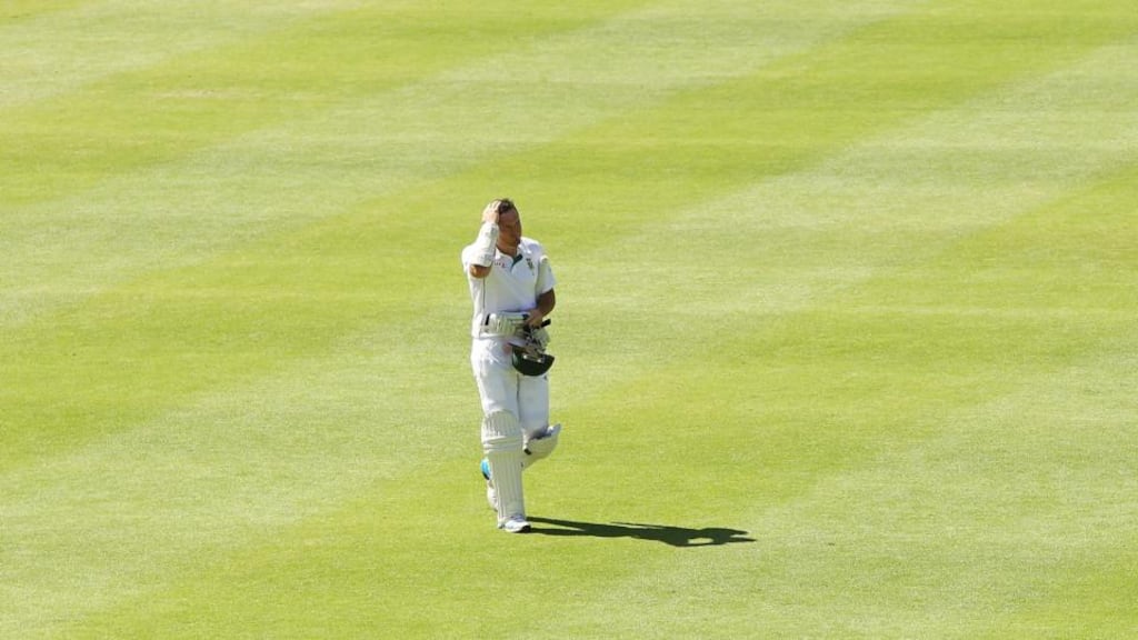 Graeme Smith of South Africa leaves the field after getting out to Mitchell Johnson of Australia during day four of the third test. Photograph: Morne de Klerk/Getty Images