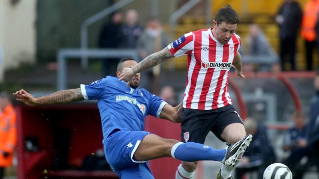 Rory Patterson scored twice for Derry City against Drogheda United. Photograph: Lorcan Doherty/Pressye/Inpho