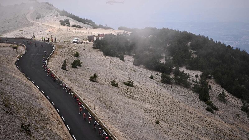 The pack climbs Mont Ventoux during the 11th stage of the of the 2021 Tour de France. Photograph: Anne-Christine Poujoulat/AFP via Getty Images