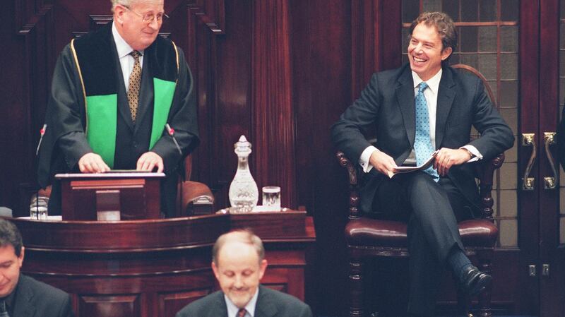 Séamus Pattison  addressing the Dáil ahead of a speech by British prime minister Tony Blair in 1998. Photograph: Frank Miller