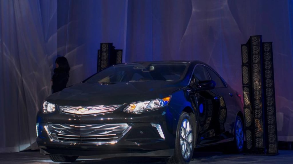 The Chevrolet Volt is unveiled during a news conference ahead of the 2015 Consumer Electronics Show (CES) in Las Vegas.