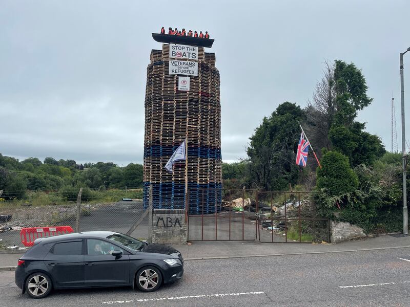 A display on a bonfire in Moygashel, Co Tyrone. Photograph: Jonathan McCambridge/PA Wire