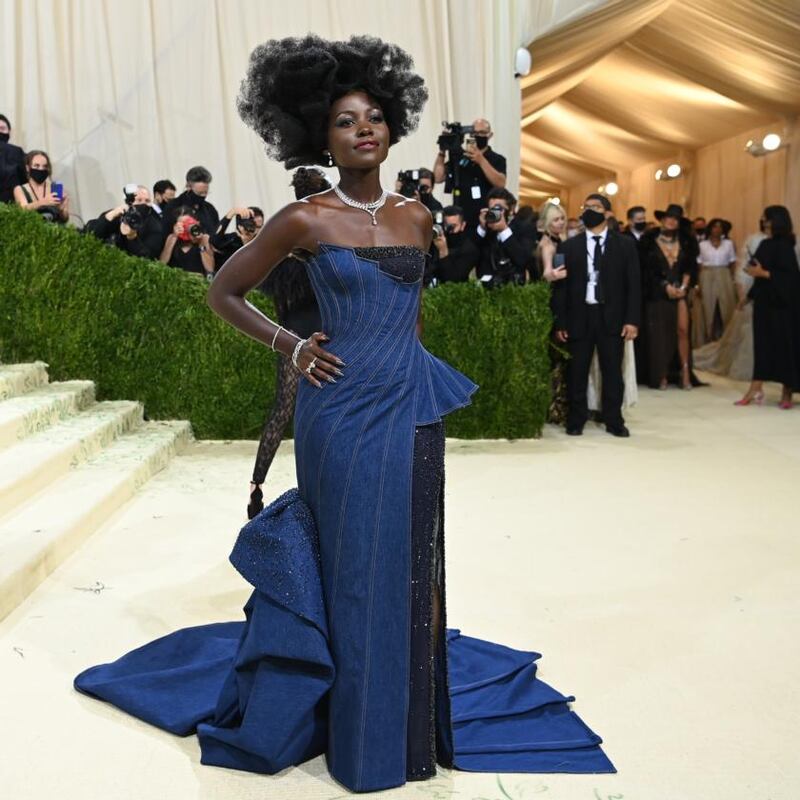 Lupita Nyong’o made denim glamorous in a custom Versace gown