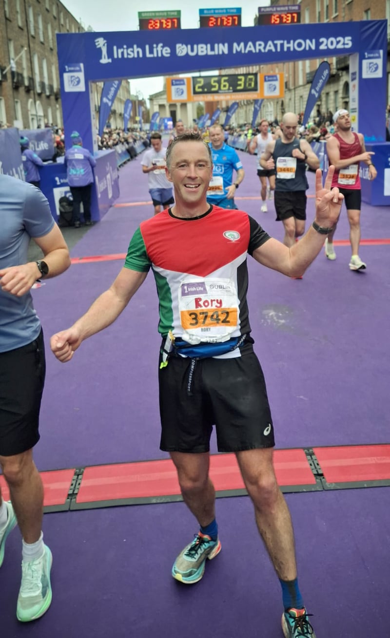 Social Democrats TD Rory Hearne finishing the Dublin marathon