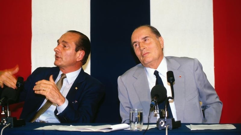 Jacques Chirac and François Mitterrand attending a European summit in The Hague. Photograph: Thierry Orban/Getty Images