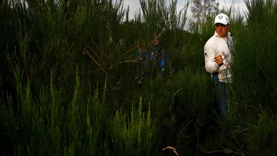Rory McIlroy walks out of the rough after playing a shot during his fourballs Ryder Cup match at Gleneagles. Photograph: Eddie Keogh/Reuters
