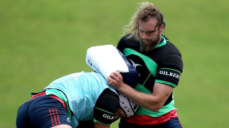 South African international RG Snyman during a Munster training session at UL. Photograph: Dan Sheridan/Inpho