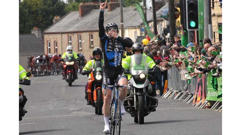 Ulster's Martyn Irvine of the Asia Giant Kenda team wins the seventh stage of the An Post Rás into Kildare. Photograph: Lorraine O'Sullivan/Inpho