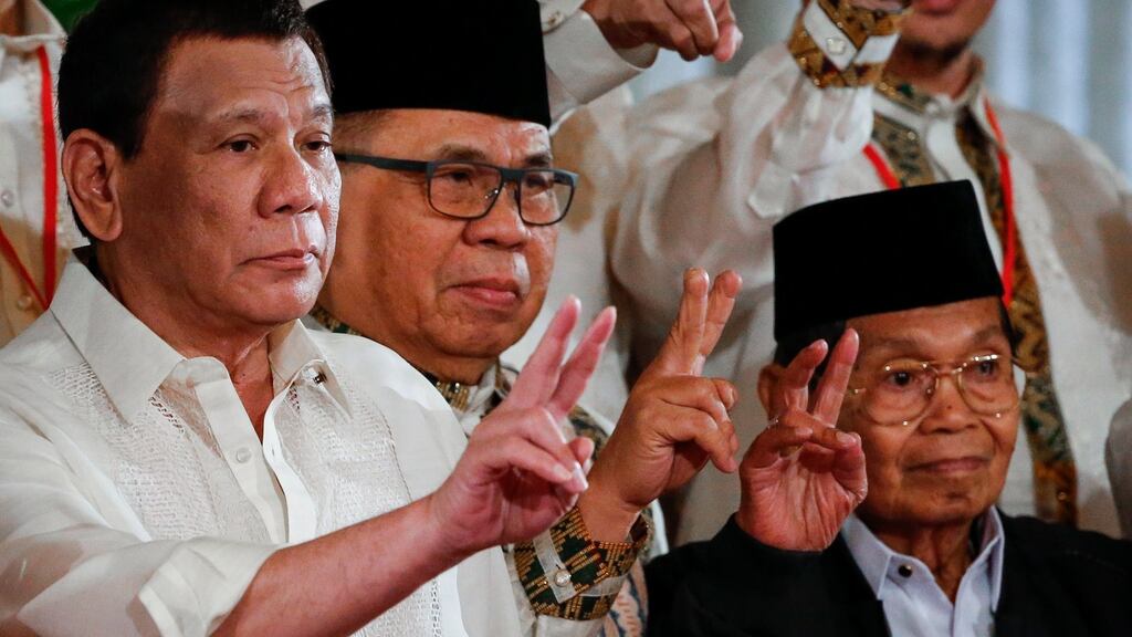 Philippine president Rodrigo Duterte (left): “I will just be clear that my last remaining years will be the most dangerous years for a person into drug trafficking,” he said. Photograph: Mark R Cristino/EPA