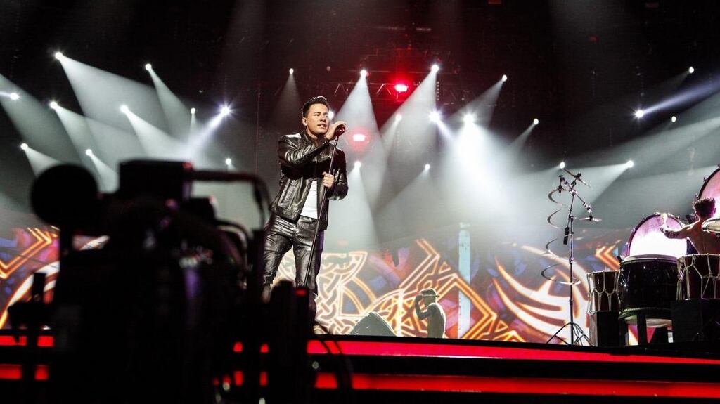 Ryan Dolan has his first rehearsal on stage in the Malmö Arena. Photograph:Thomas Hanses (EBU)